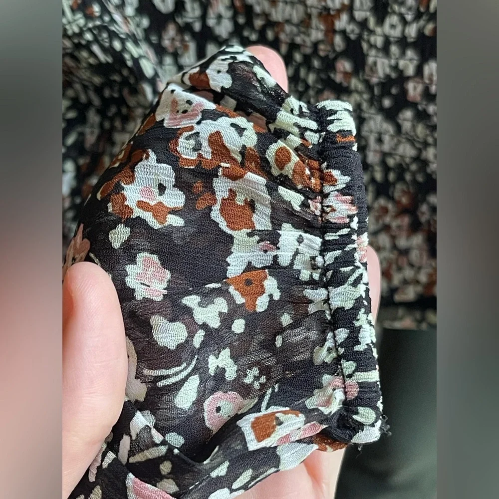 Lulus NWOT Mood Setter Black Floral Print Ruched Long Sleeve Top - Picture 9 of 12